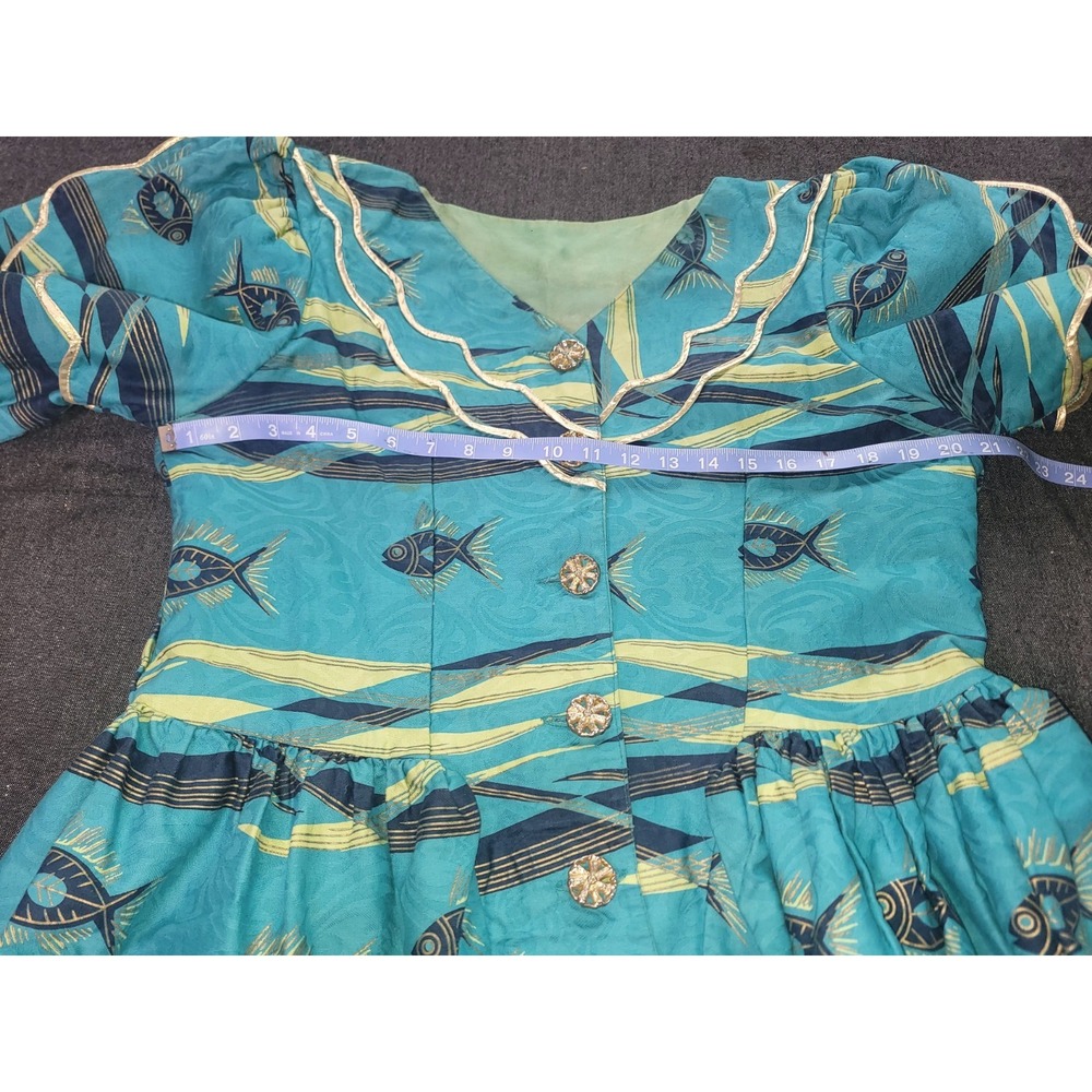 Vintage 50s 60s‎ Tropical Fish Print Set Skirt Blouse Jacket Blue Funky Volup XL - Picture 13 of 16